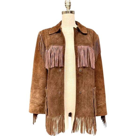 Vintage Brown Suede Leather Fringe Jacket Medium fit Montgomery Ward The Tannery - Picture 12 of 12